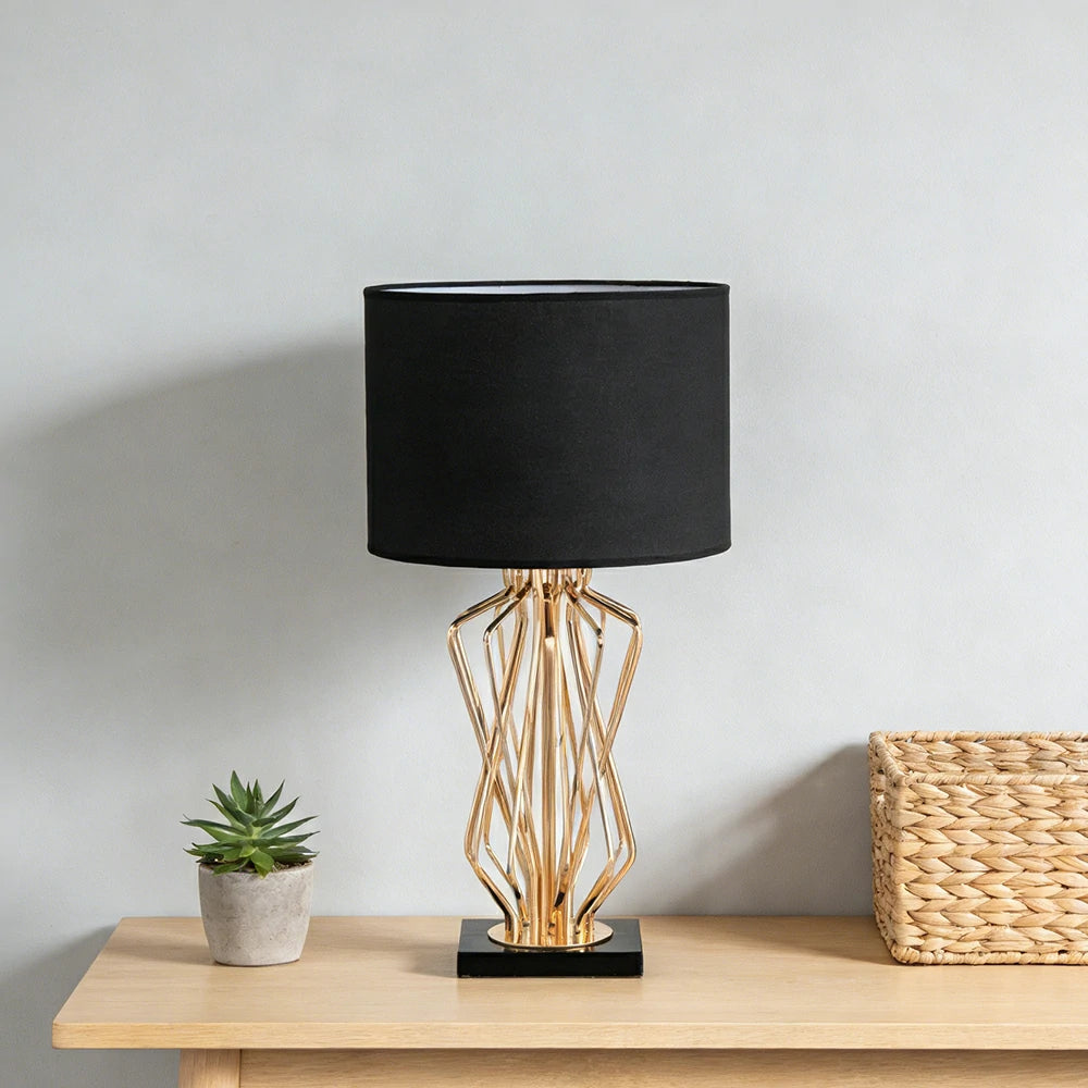 LIVARA Table Lamp Electroplated Metal Frame Fabric Shade Natural Marble Base Elegant & Versatile Design - Black