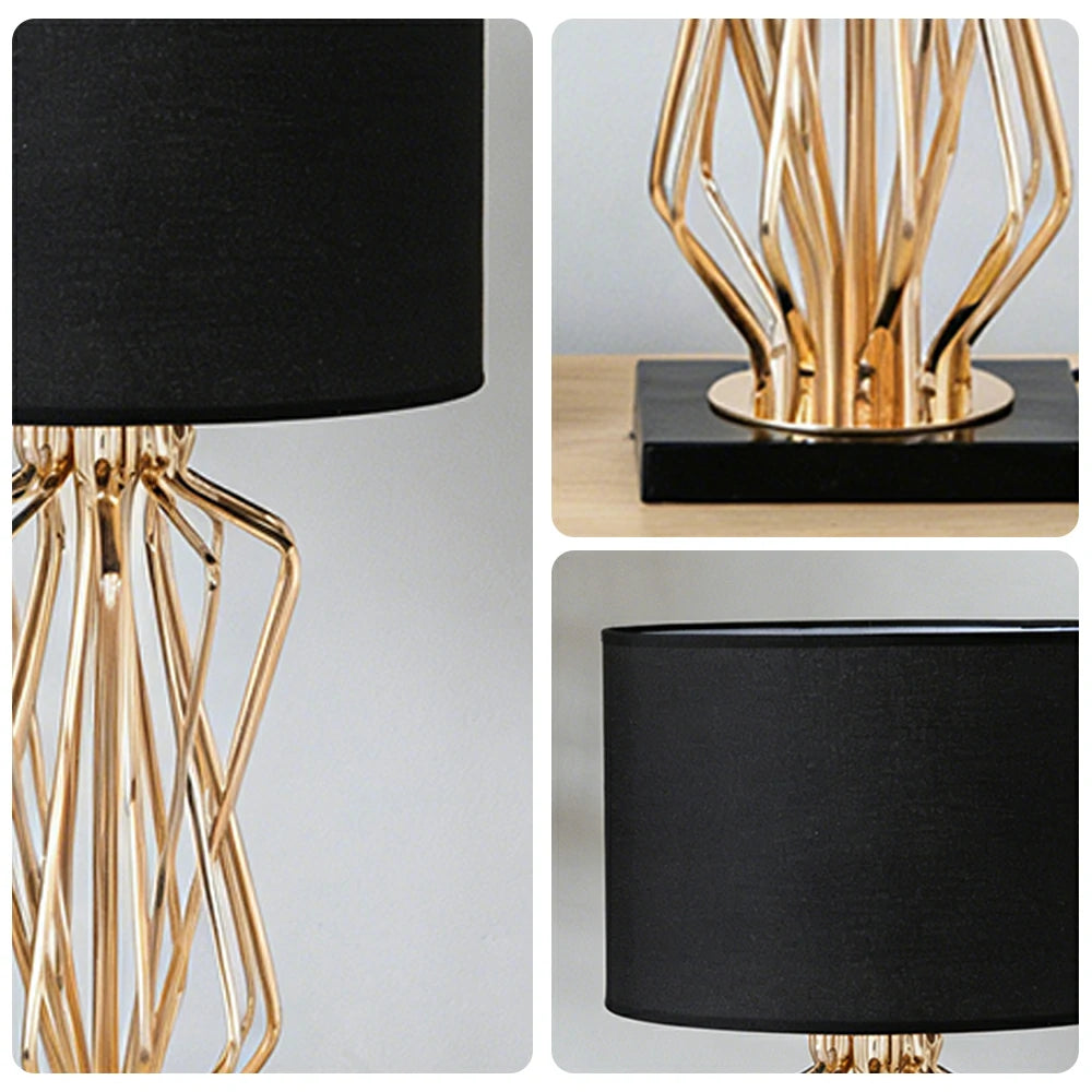 LIVARA Table Lamp Electroplated Metal Frame Fabric Shade Natural Marble Base Elegant & Versatile Design - Black