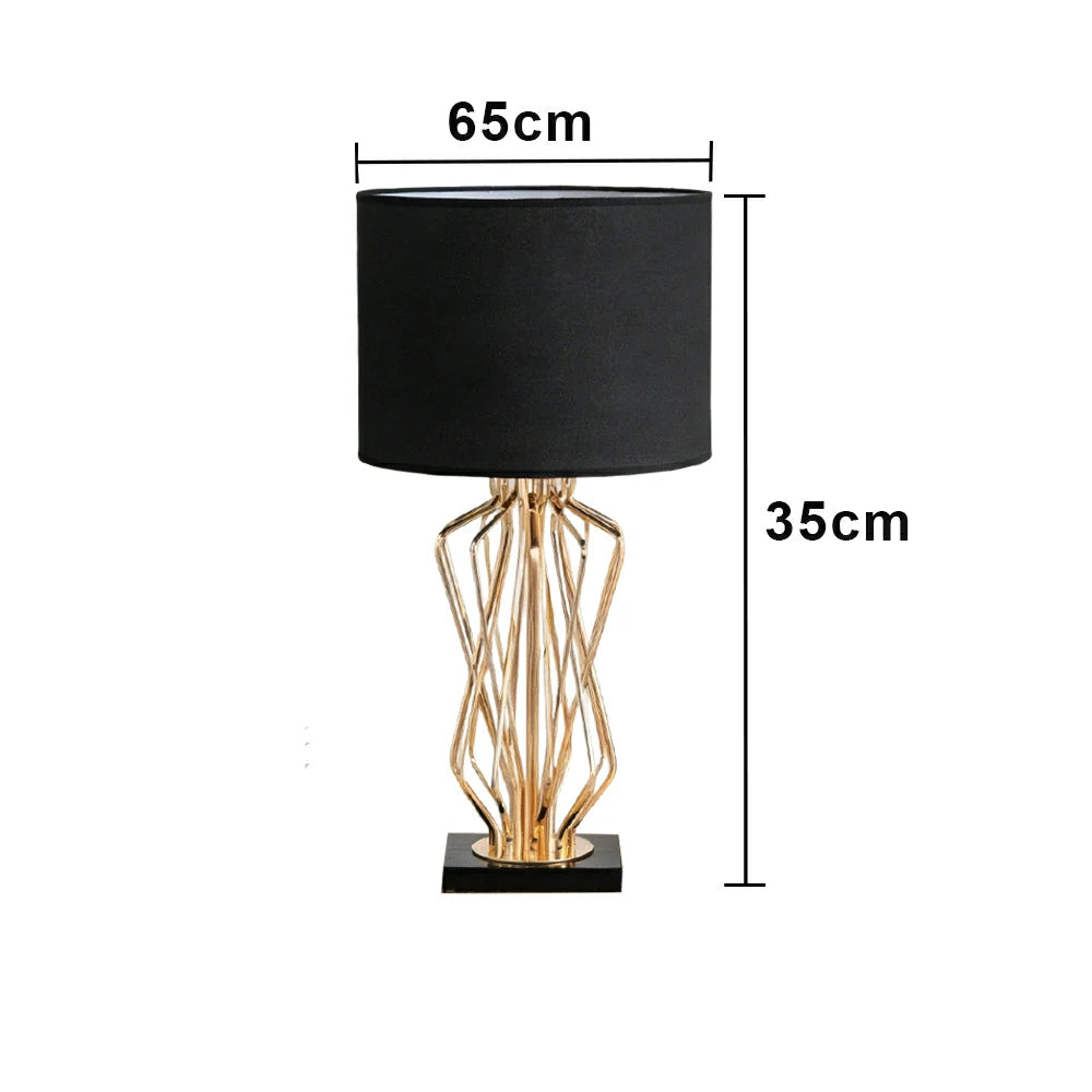 LIVARA Table Lamp Electroplated Metal Frame Fabric Shade Natural Marble Base Elegant & Versatile Design - Black