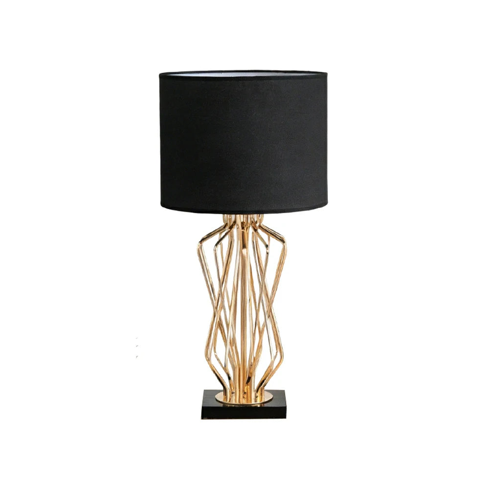 LIVARA Table Lamp Electroplated Metal Frame Fabric Shade Natural Marble Base Elegant & Versatile Design - Black