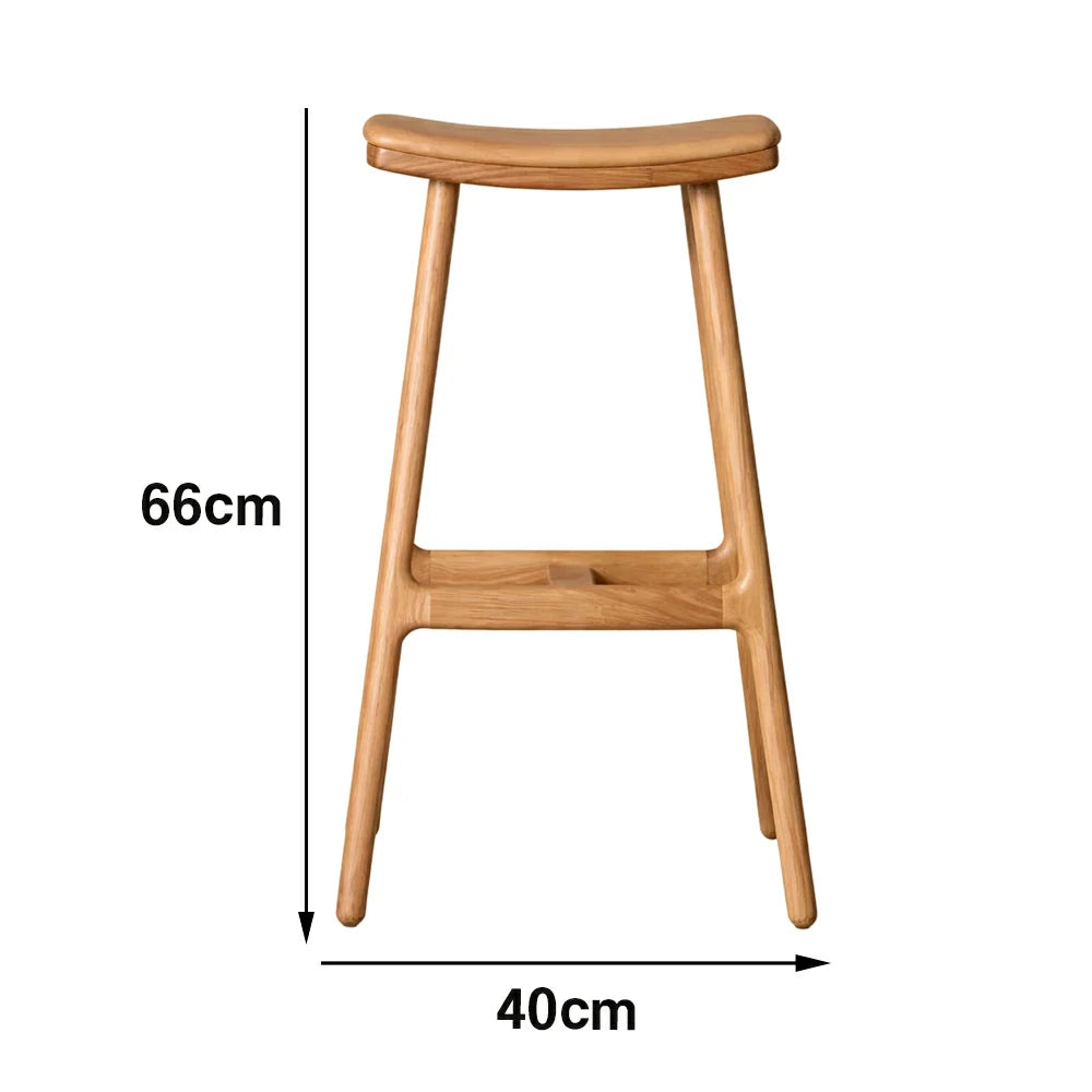 LIVARA Solid Wood Bar Stool - Ergonomic Saddle Seat, Reinforced Triangular Frame, Natural Timber Grain, Built-in Footrest Support - Wood