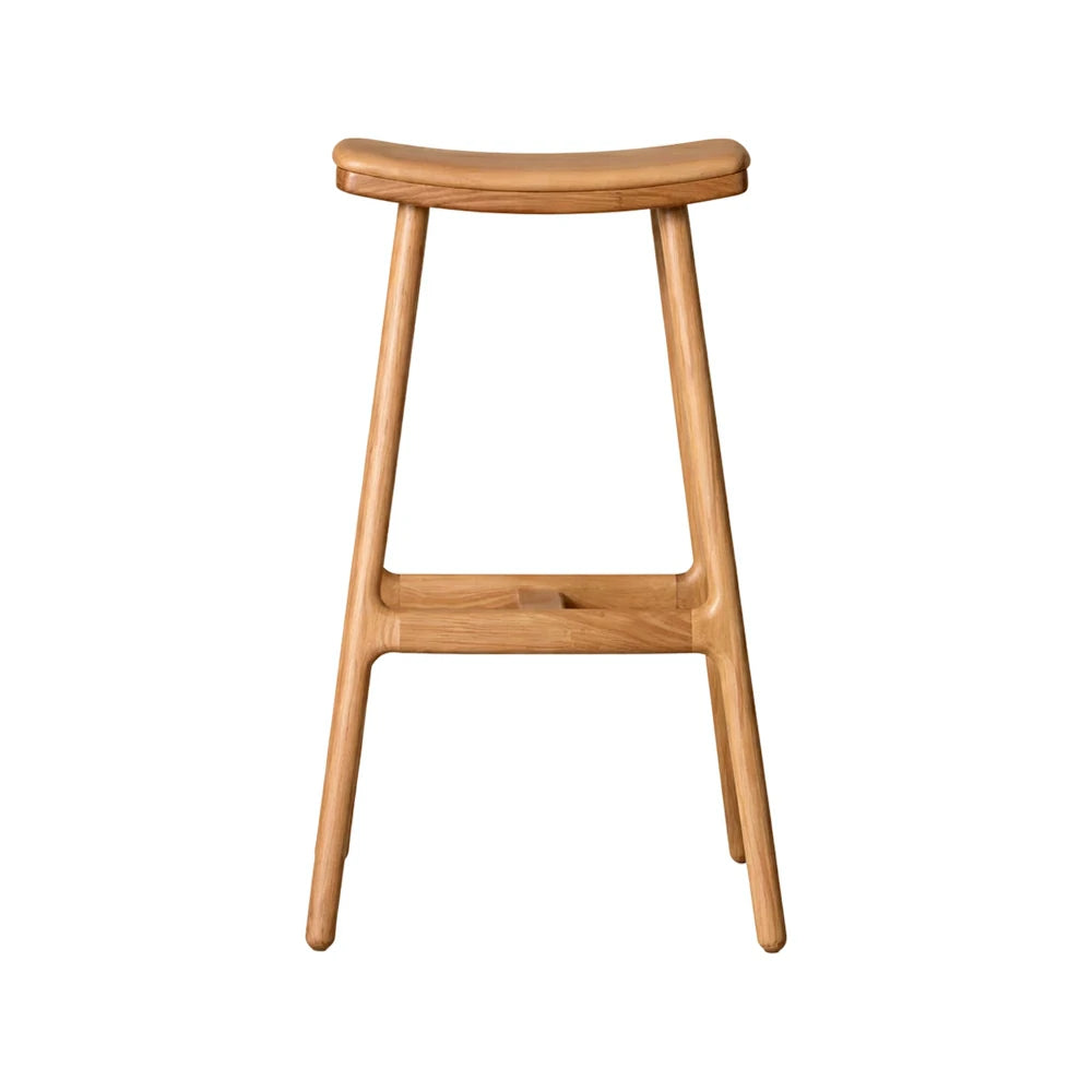 LIVARA Solid Wood Bar Stool - Ergonomic Saddle Seat, Reinforced Triangular Frame, Natural Timber Grain, Built-in Footrest Support - Wood