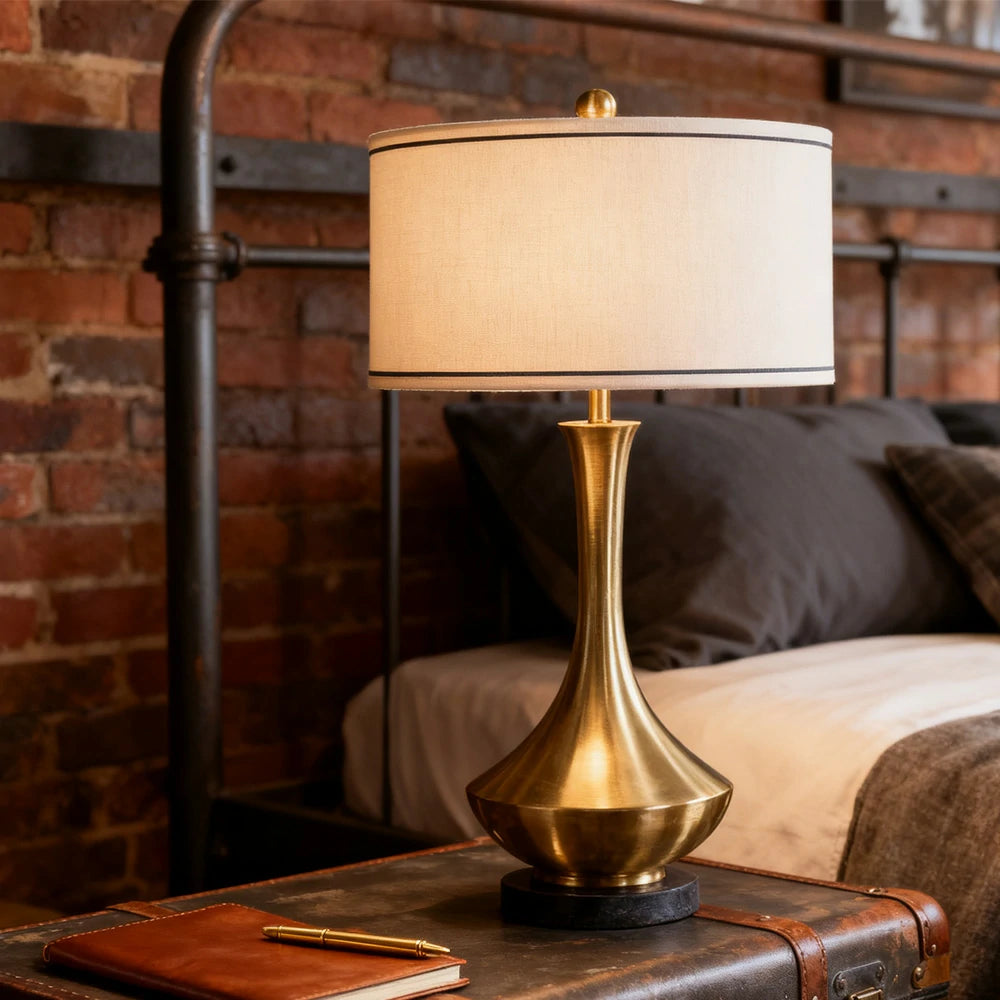 LIVARA Table Lamp Handmade Fabric Shade E27 Socket Natural Marble Base Elegant Design & Soft Lighting