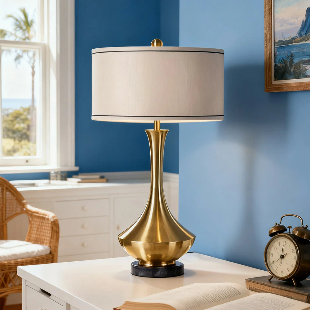 LIVARA Table Lamp Handmade Fabric Shade E27 Socket Natural Marble Base Elegant Design & Soft Lighting