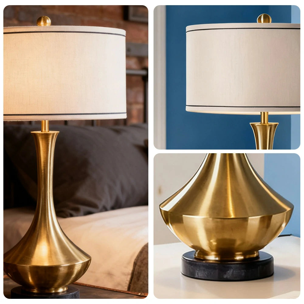 LIVARA Table Lamp Handmade Fabric Shade E27 Socket Natural Marble Base Elegant Design & Soft Lighting