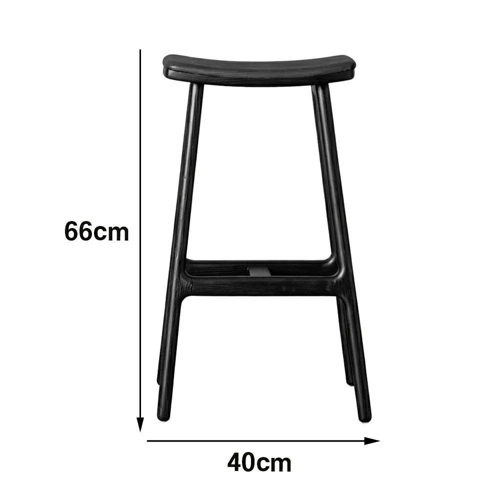 LIVARA Solid Wood Bar Stool - Ergonomic Saddle Seat, Reinforced Triangular Frame, Natural Timber Grain, Built-in Footrest Support - Black