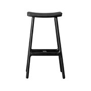 LIVARA Solid Wood Bar Stool - Ergonomic Saddle Seat, Reinforced Triangular Frame, Natural Timber Grain, Built-in Footrest Support - Black