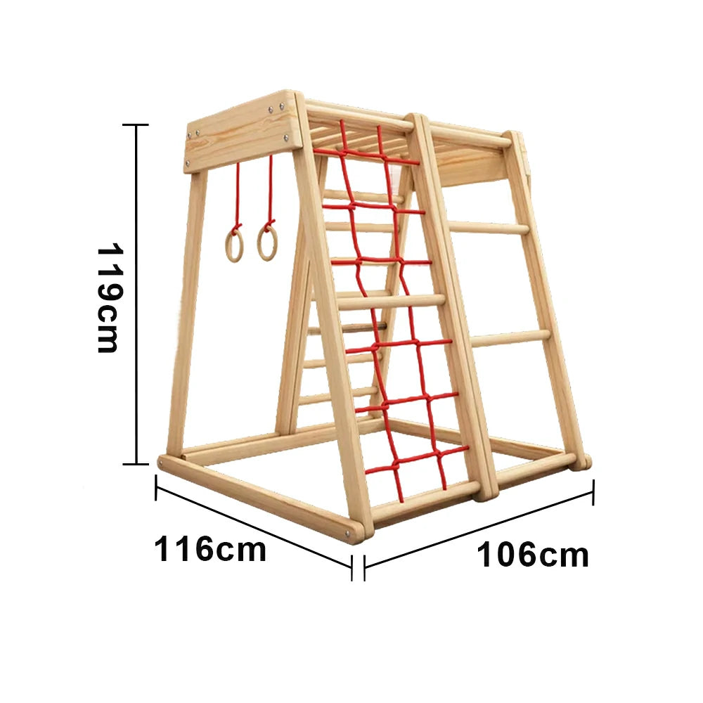 LIVARA Kids Climbing Frame, Rounded Safety Design, Solid Wood Structure, Durable Nylon Rope, Multi-Activity Play