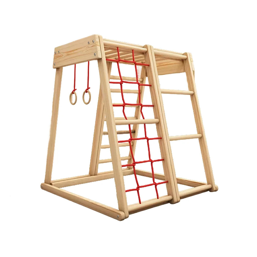 LIVARA Kids Climbing Frame, Rounded Safety Design, Solid Wood Structure, Durable Nylon Rope, Multi-Activity Play