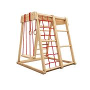 LIVARA Kids Climbing Frame with Swing, Rounded Safety Design, Solid Wood Structure, Durable Nylon Rope, Multi-Activity Play