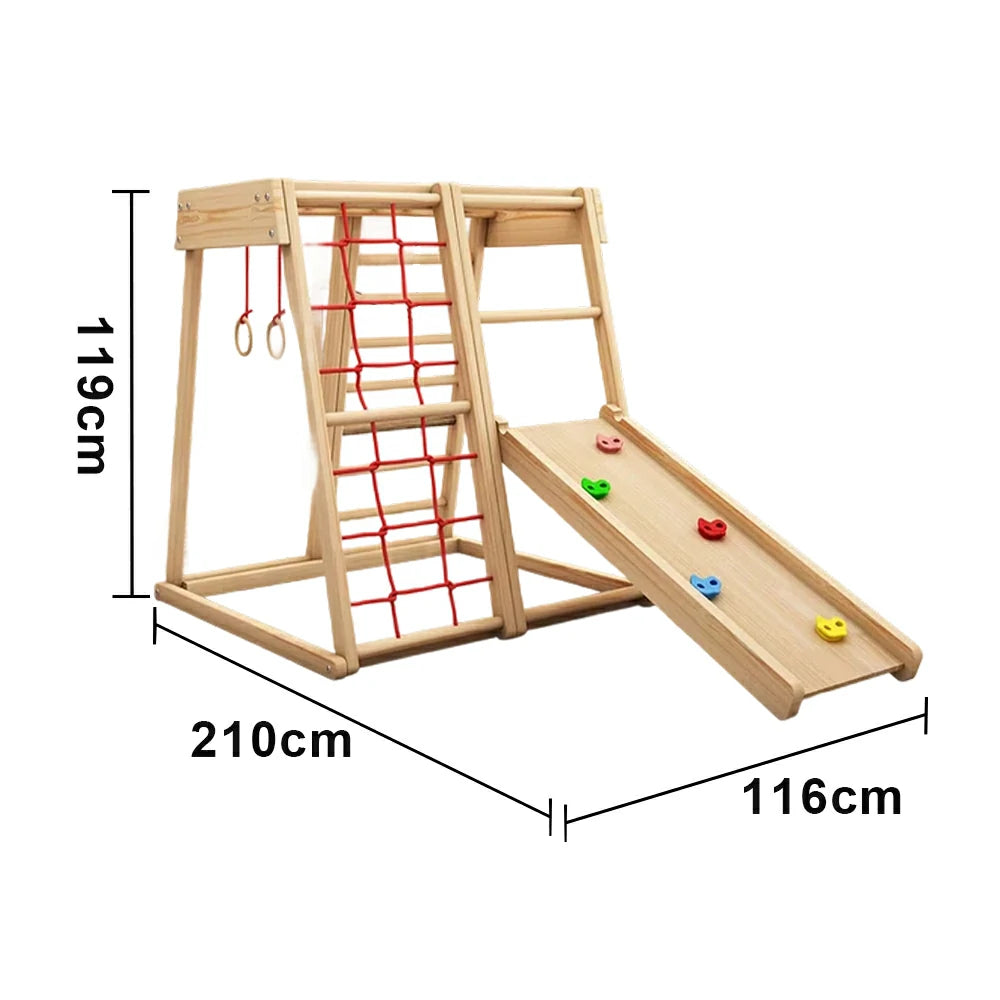 LIVARA Kids Climbing Frame with Double-Sided Slide, Rounded Safety Design, Solid Wood Structure, Multi-Activity Play