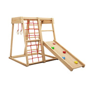 LIVARA Kids Climbing Frame with Double-Sided Slide, Rounded Safety Design, Solid Wood Structure, Multi-Activity Play