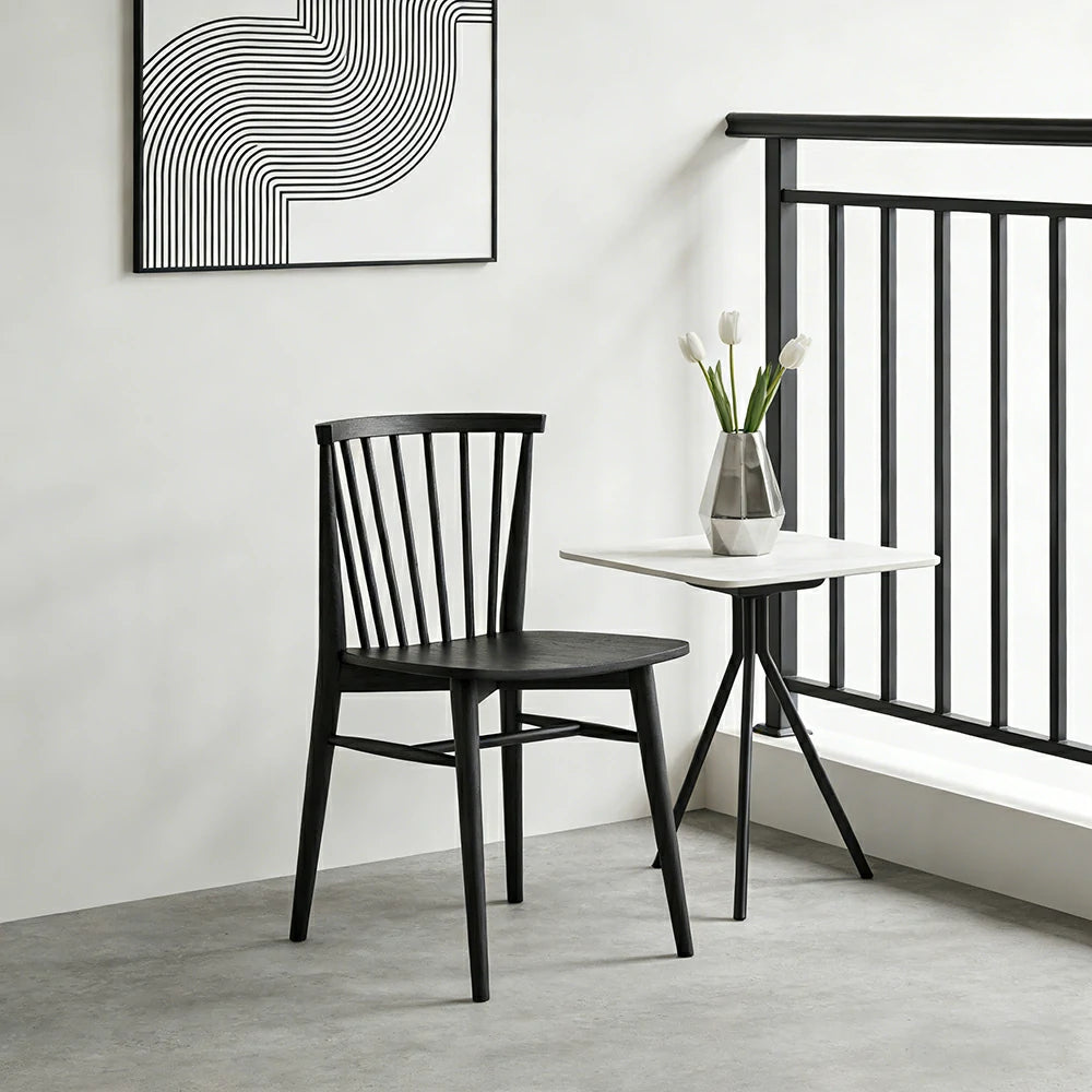 LIVARA Nordic Solid Wood Dining Chair - Ergonomic Slat Back with Reinforced Frame & Stable Legs, Minimalist Kitchen Seat - Black