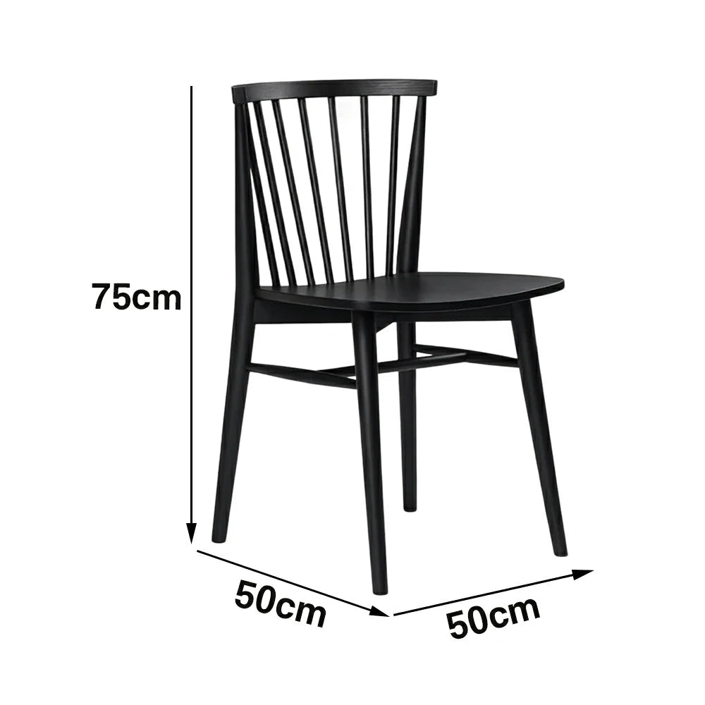 LIVARA Nordic Solid Wood Dining Chair - Ergonomic Slat Back with Reinforced Frame & Stable Legs, Minimalist Kitchen Seat - Black