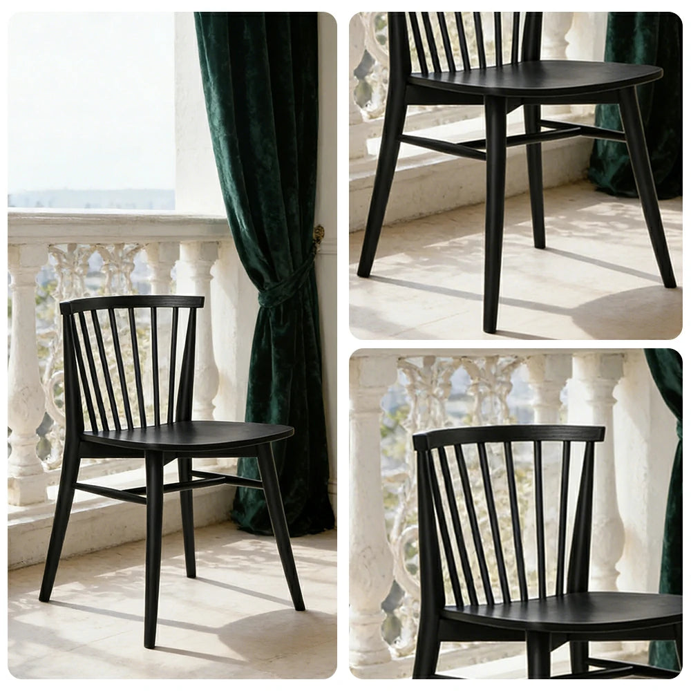 LIVARA Nordic Solid Wood Dining Chair - Ergonomic Slat Back with Reinforced Frame & Stable Legs, Minimalist Kitchen Seat - Black