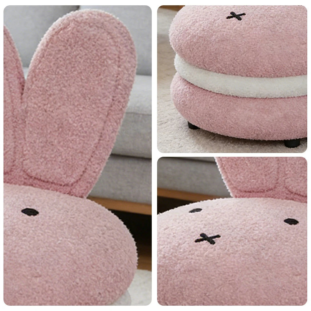 LIVARA Bunny-Shaped Sherpa Upholstered Stool, High-Resilience Foam Cushion, Solid Wood Frame, Wide Comfort Seat - Pink