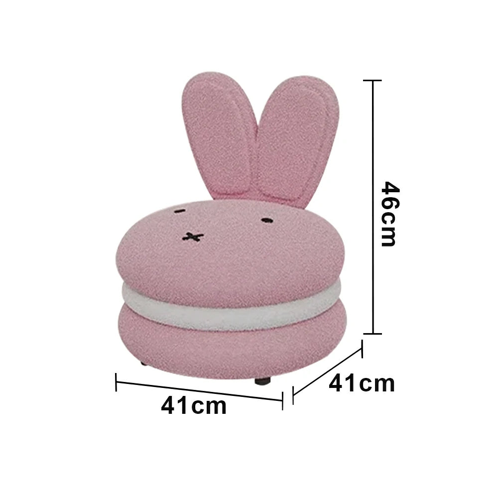 LIVARA Bunny-Shaped Sherpa Upholstered Stool, High-Resilience Foam Cushion, Solid Wood Frame, Wide Comfort Seat - Pink