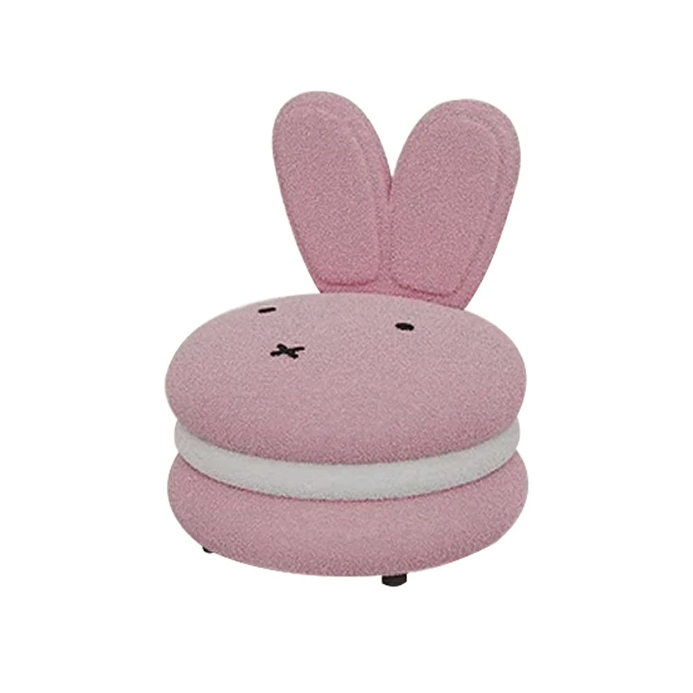 LIVARA Bunny-Shaped Sherpa Upholstered Stool, High-Resilience Foam Cushion, Solid Wood Frame, Wide Comfort Seat - Pink