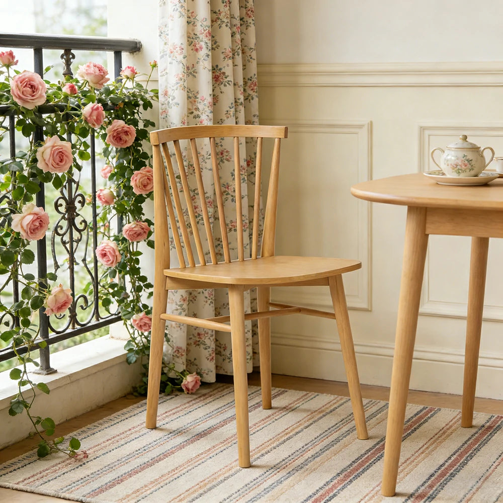 LIVARA Nordic Solid Wood Dining Chair - Ergonomic Slat Back with Reinforced Frame & Stable Legs, Minimalist Kitchen Seat - Wood