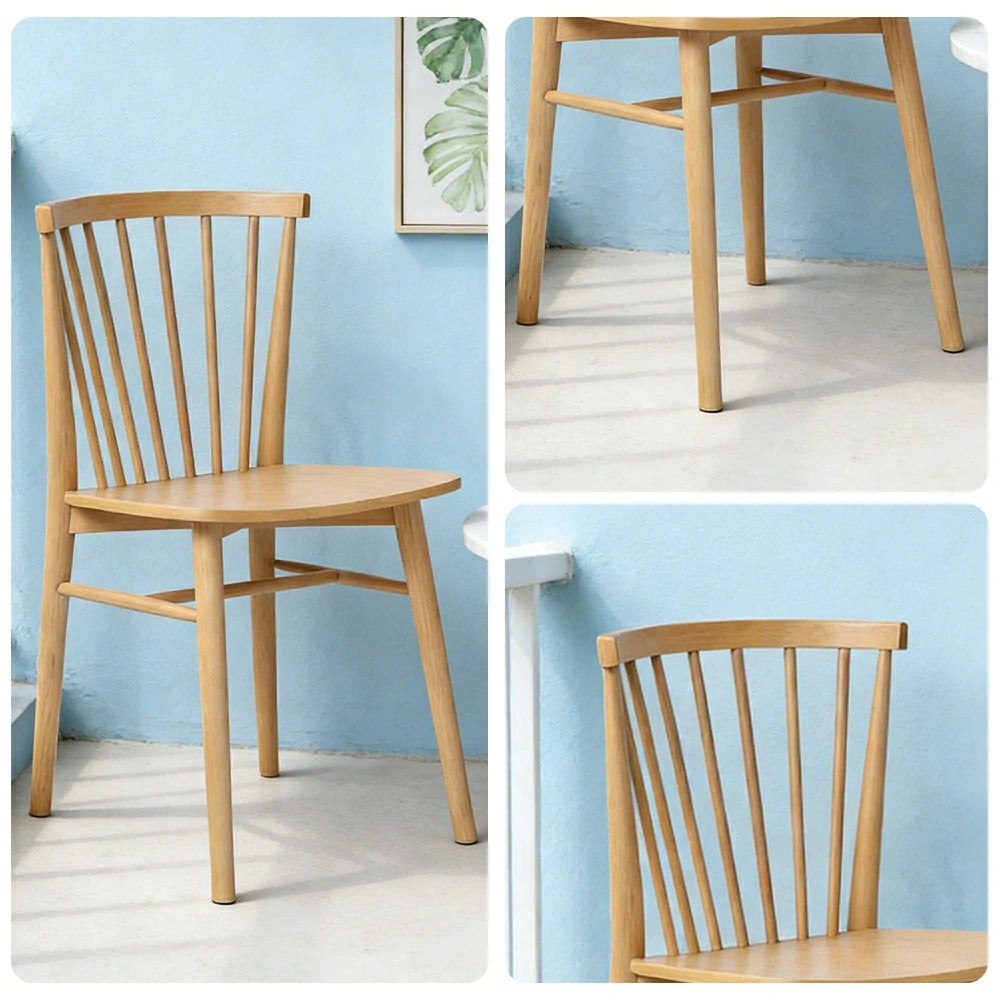 LIVARA Nordic Solid Wood Dining Chair - Ergonomic Slat Back with Reinforced Frame & Stable Legs, Minimalist Kitchen Seat - Wood