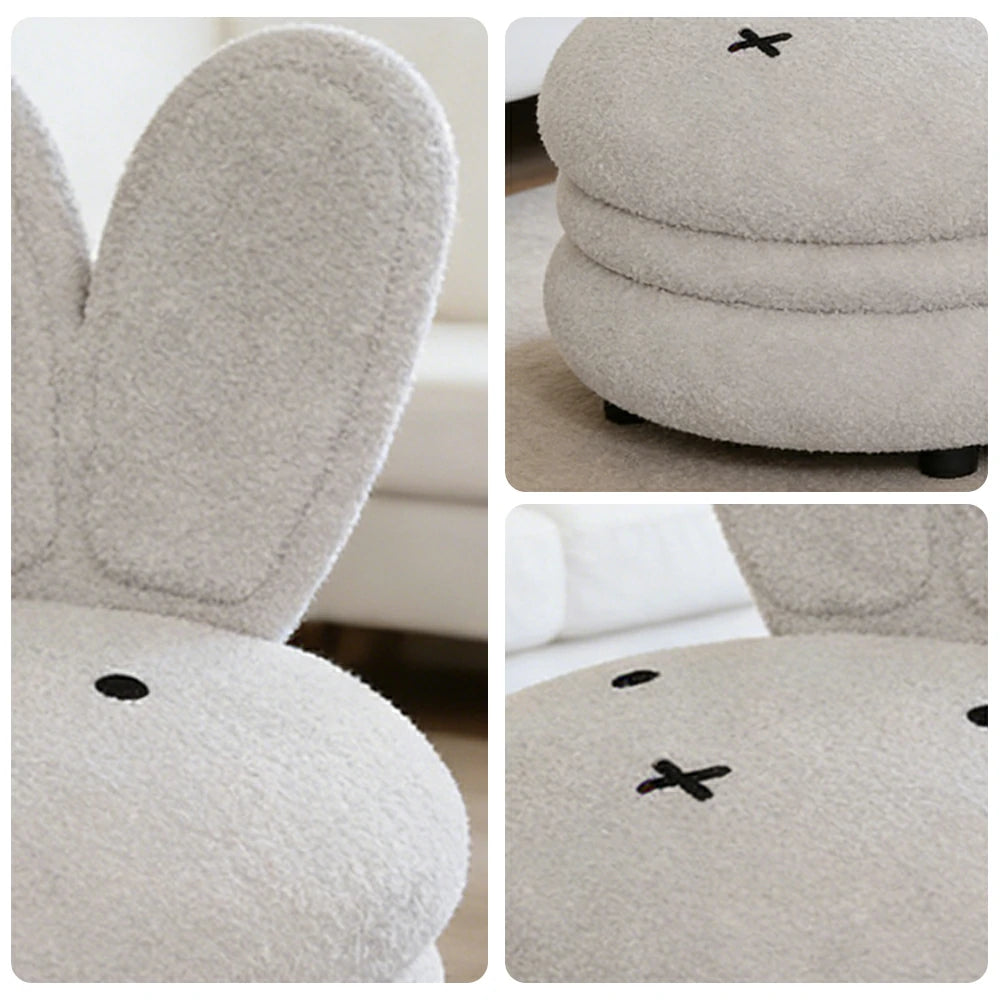 LIVARA Bunny-Shaped Sherpa Upholstered Stool, High-Resilience Foam Cushion, Solid Wood Frame, Wide Comfort Seat - White