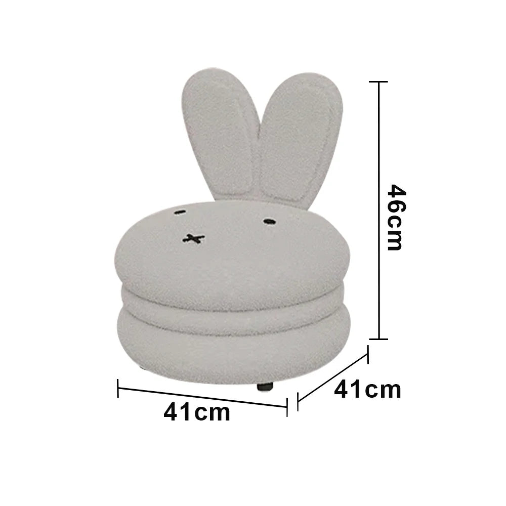 LIVARA Bunny-Shaped Sherpa Upholstered Stool, High-Resilience Foam Cushion, Solid Wood Frame, Wide Comfort Seat - White