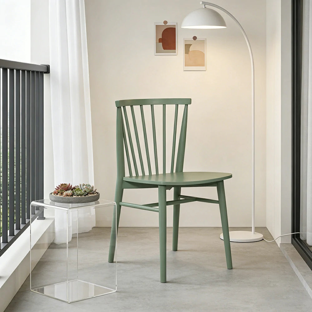 LIVARA Nordic Solid Wood Dining Chair - Ergonomic Slat Back with Reinforced Frame & Stable Legs, Minimalist Kitchen Seat - Green