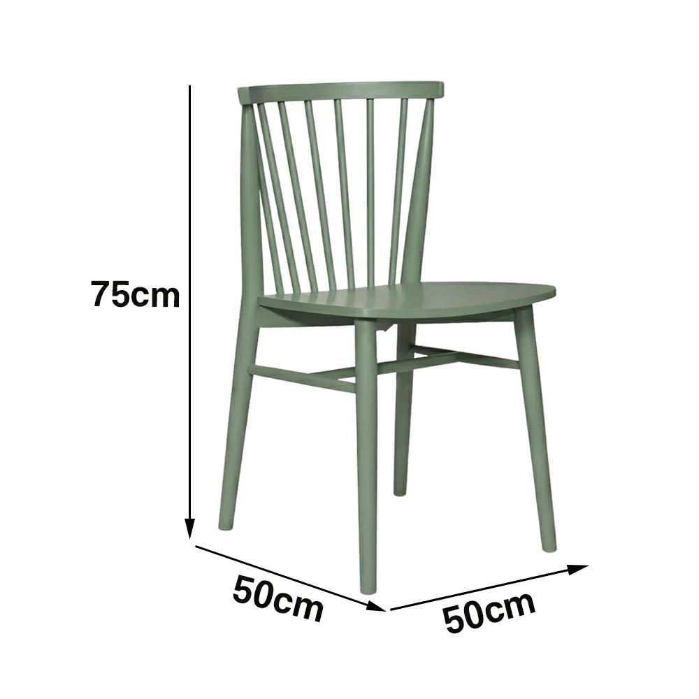 LIVARA Nordic Solid Wood Dining Chair - Ergonomic Slat Back with Reinforced Frame & Stable Legs, Minimalist Kitchen Seat - Green