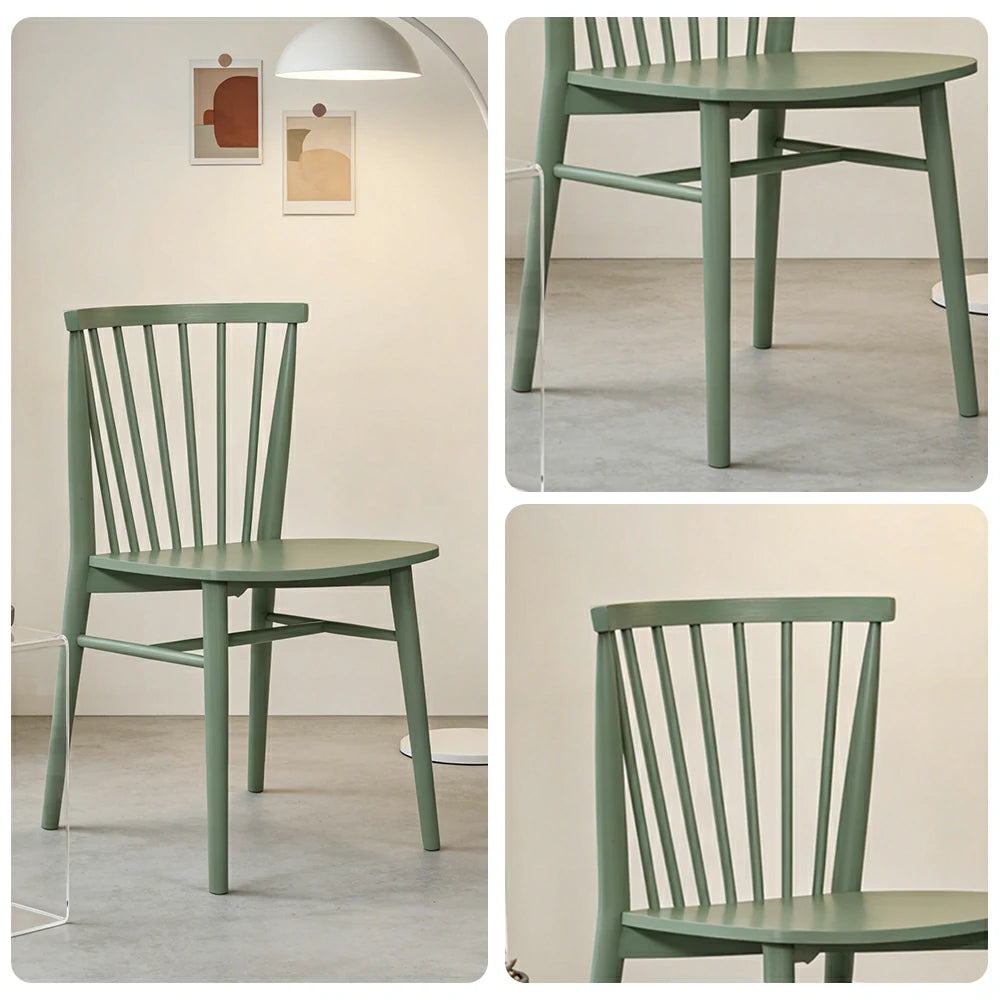 LIVARA Nordic Solid Wood Dining Chair - Ergonomic Slat Back with Reinforced Frame & Stable Legs, Minimalist Kitchen Seat - Green