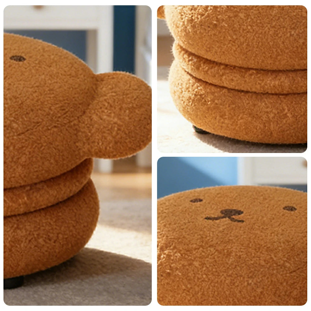 LIVARA Bear-Shaped Sherpa Upholstered Stool, High-Resilience Foam Cushion, Solid Wood Frame, Wide Comfort Seat