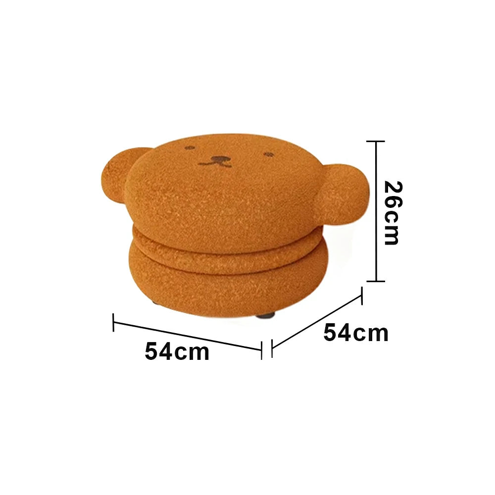 LIVARA Bear-Shaped Sherpa Upholstered Stool, High-Resilience Foam Cushion, Solid Wood Frame, Wide Comfort Seat