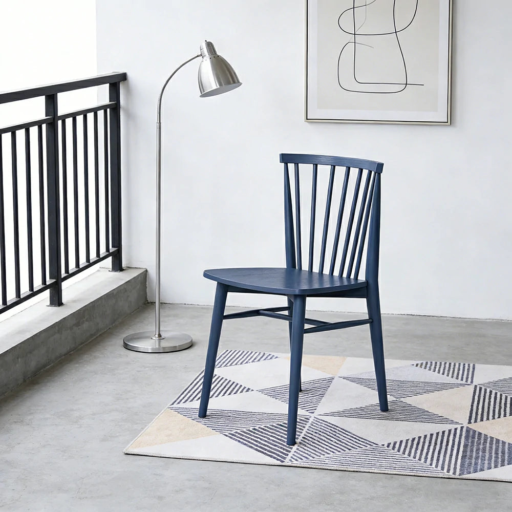 LIVARA Nordic Solid Wood Dining Chair - Ergonomic Slat Back with Reinforced Frame & Stable Legs, Minimalist Kitchen Seat - Blue
