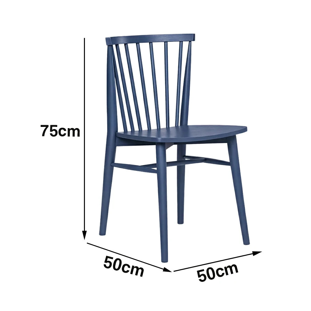 LIVARA Nordic Solid Wood Dining Chair - Ergonomic Slat Back with Reinforced Frame & Stable Legs, Minimalist Kitchen Seat - Blue