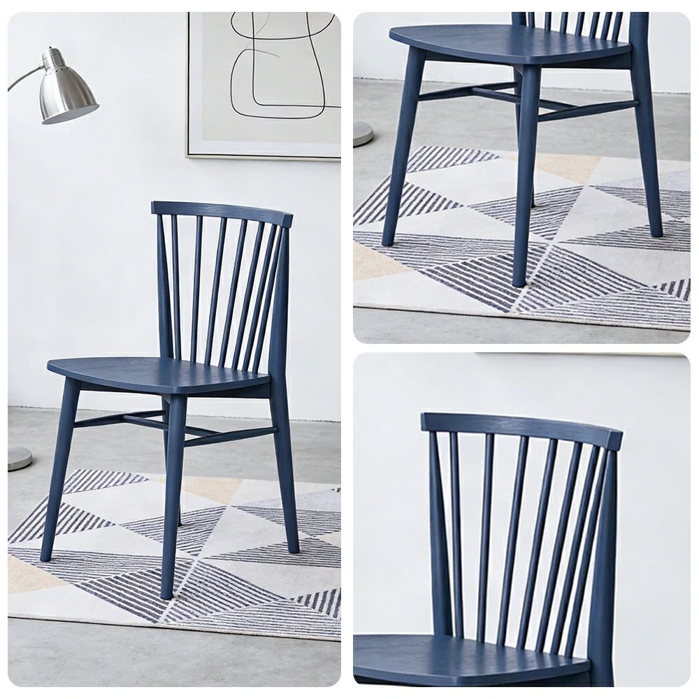 LIVARA Nordic Solid Wood Dining Chair - Ergonomic Slat Back with Reinforced Frame & Stable Legs, Minimalist Kitchen Seat - Blue