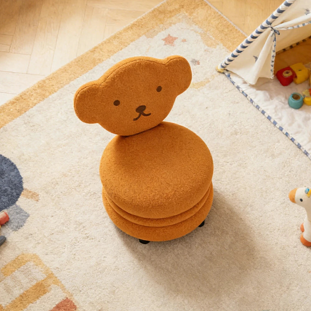 LIVARA Bear-Shaped Sherpa Upholstered Stool with Backrest, High-Resilience Foam Cushion, Solid Wood Frame, Wide Comfort Seat
