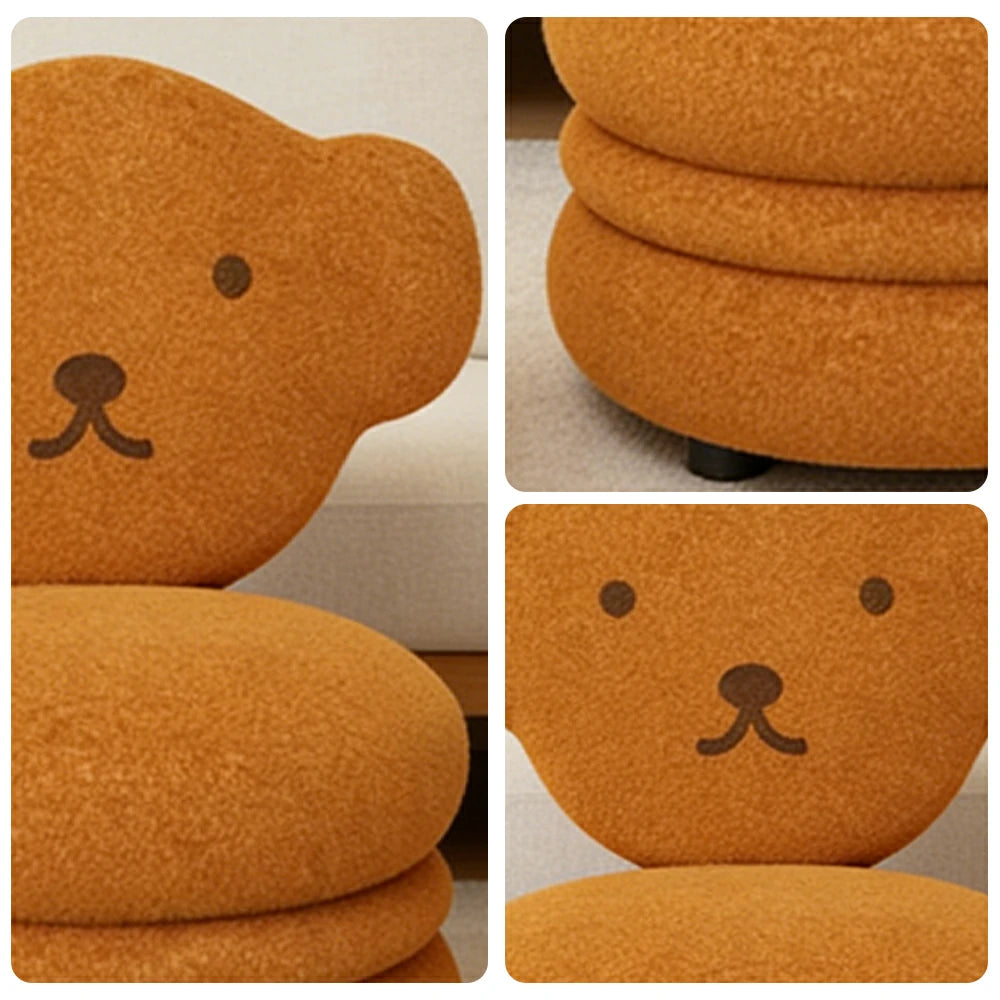 LIVARA Bear-Shaped Sherpa Upholstered Stool with Backrest, High-Resilience Foam Cushion, Solid Wood Frame, Wide Comfort Seat
