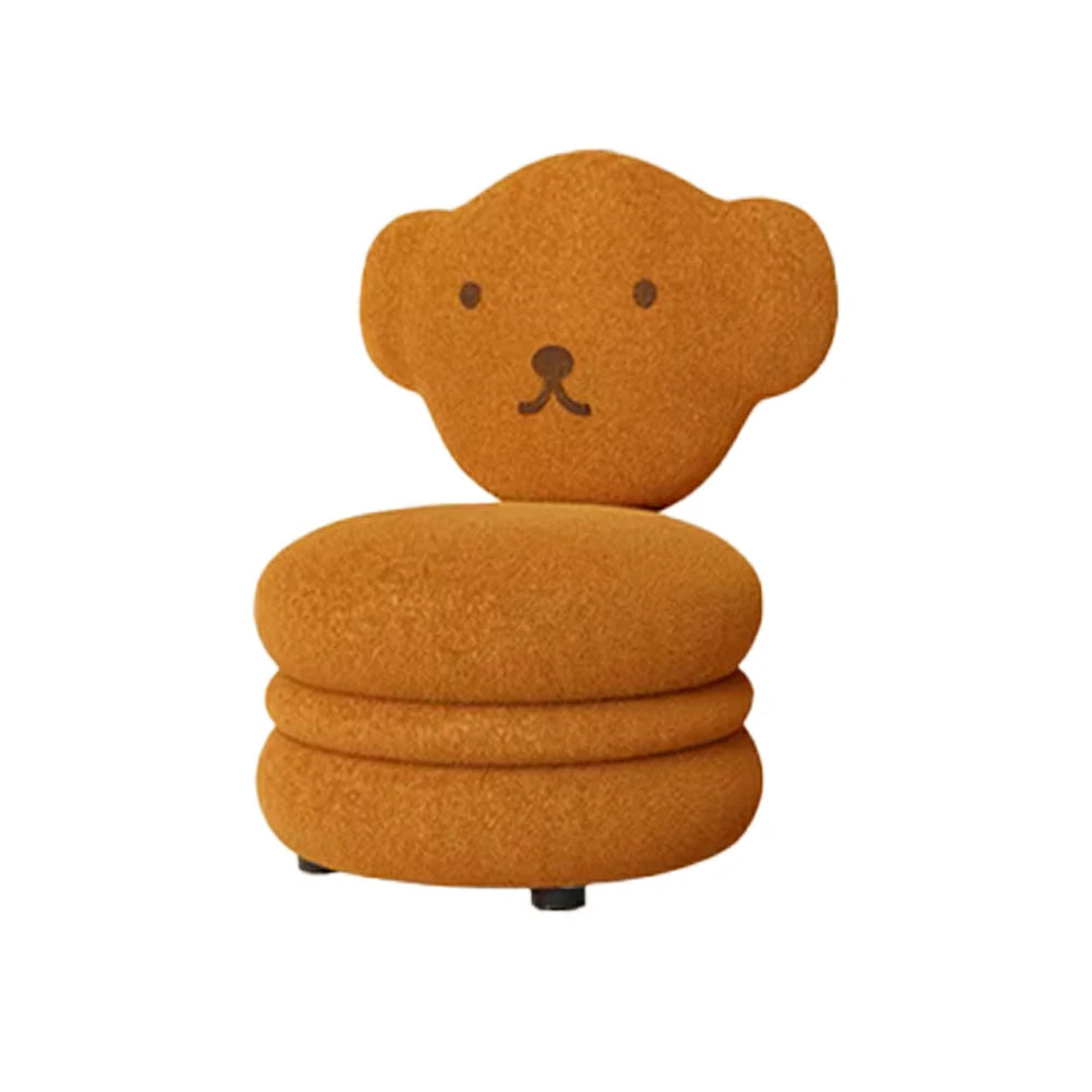 LIVARA Bear-Shaped Sherpa Upholstered Stool with Backrest, High-Resilience Foam Cushion, Solid Wood Frame, Wide Comfort Seat