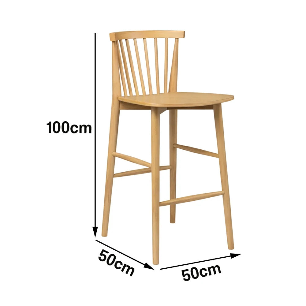 LIVARA Solid Wood Bar Stool - Ergonomic Slatted Backrest, Reinforced Crossbar Support, Durable Dining & Kitchen Seating - Natural