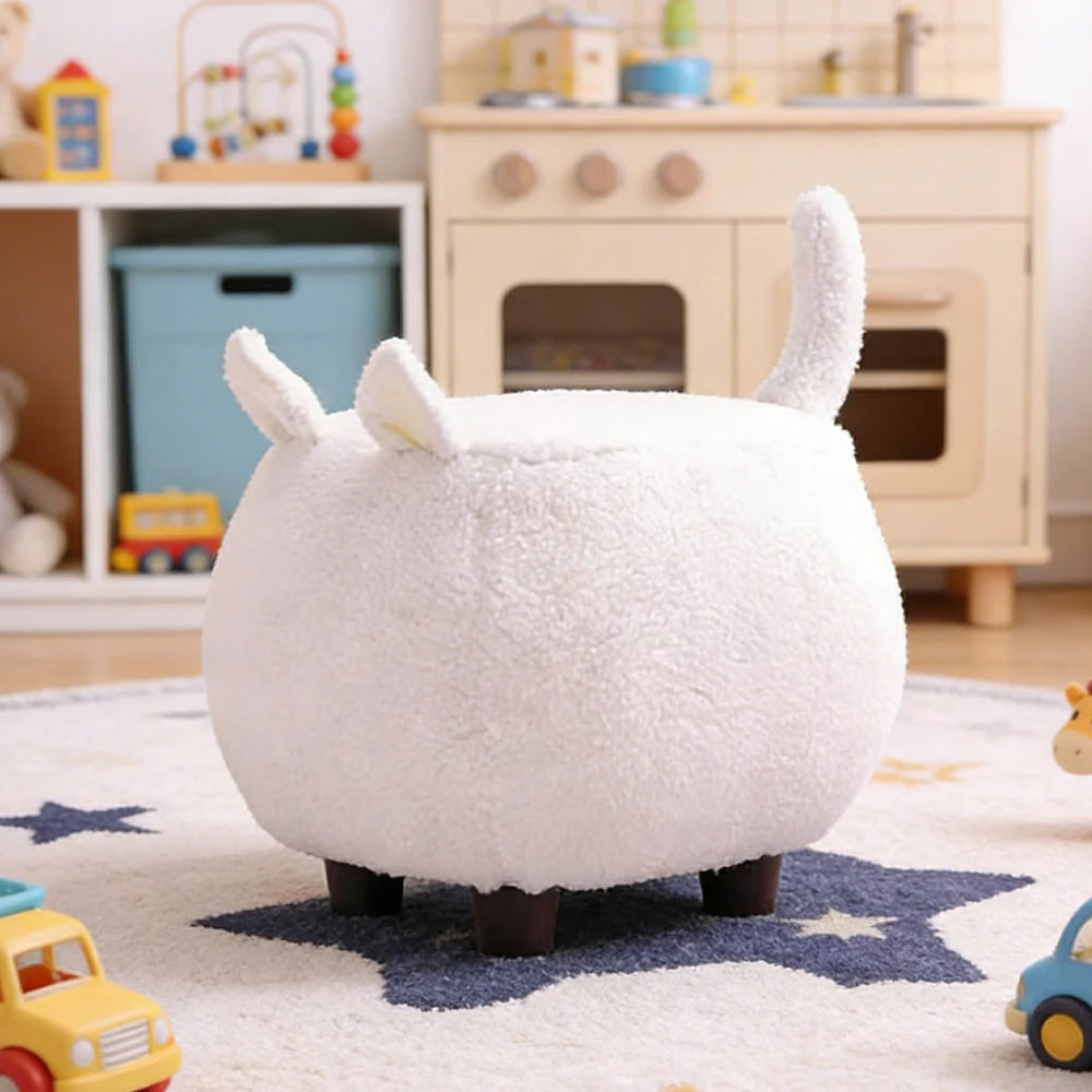 LIVARA Cat-Shaped Cashmere-Fleece Stool, Supportive Comfort Seat, Durable Upholstery, Rounded Safety Design - White
