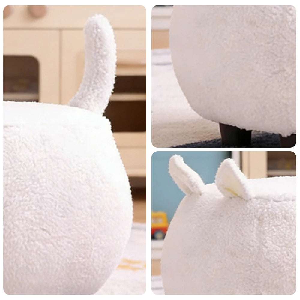 LIVARA Cat-Shaped Cashmere-Fleece Stool, Supportive Comfort Seat, Durable Upholstery, Rounded Safety Design - White