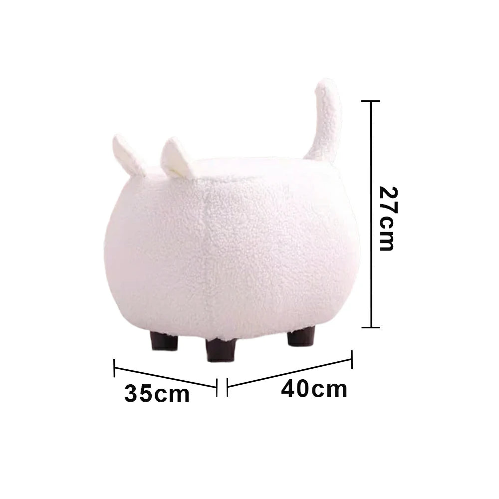 LIVARA Cat-Shaped Cashmere-Fleece Stool, Supportive Comfort Seat, Durable Upholstery, Rounded Safety Design - White
