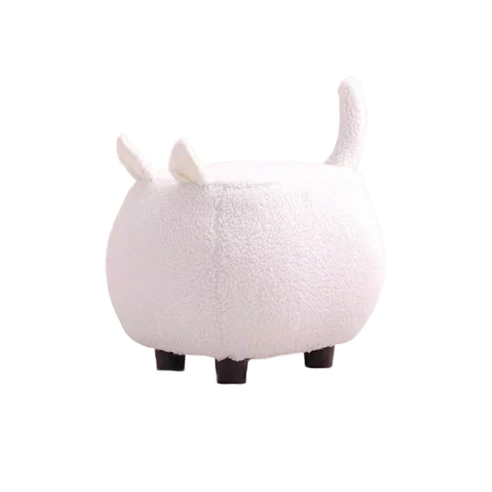LIVARA Cat-Shaped Cashmere-Fleece Stool, Supportive Comfort Seat, Durable Upholstery, Rounded Safety Design - White