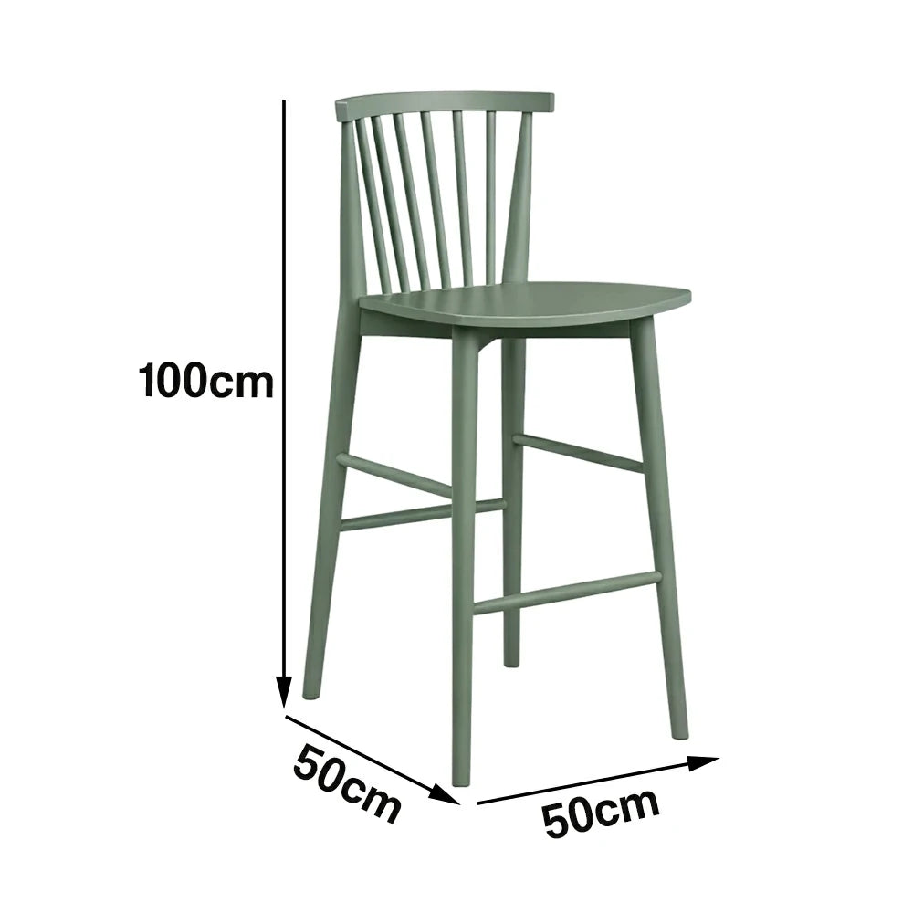 LIVARA Solid Wood Bar Stool - Ergonomic Slatted Backrest, Reinforced Crossbar Support, Durable Dining & Kitchen Seating - Green
