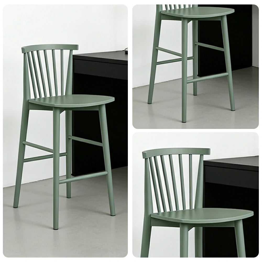 LIVARA Solid Wood Bar Stool - Ergonomic Slatted Backrest, Reinforced Crossbar Support, Durable Dining & Kitchen Seating - Green