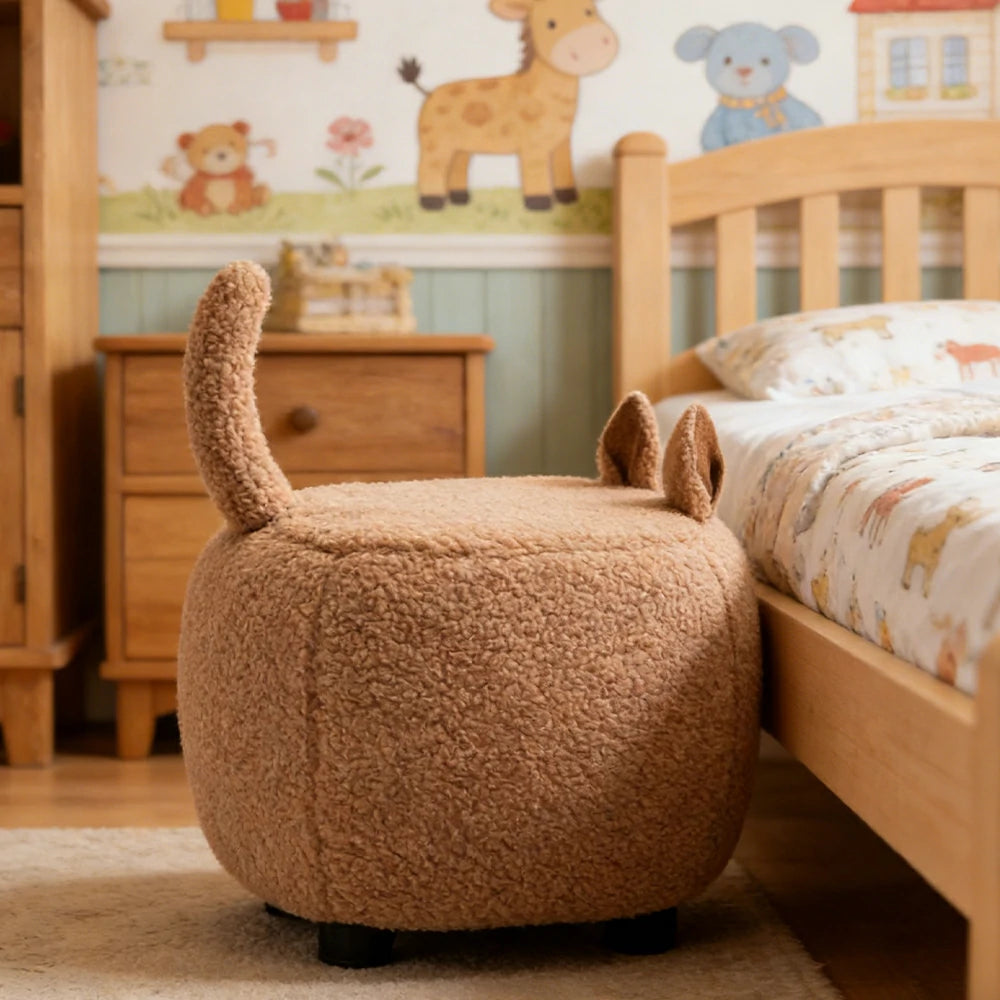 LIVARA Cat-Shaped Cashmere-Fleece Stool, Supportive Comfort Seat, Durable Upholstery, Rounded Safety Design - Coffee