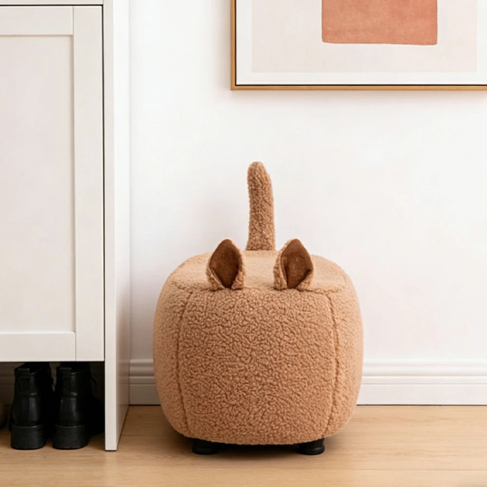 LIVARA Cat-Shaped Cashmere-Fleece Stool, Supportive Comfort Seat, Durable Upholstery, Rounded Safety Design - Coffee