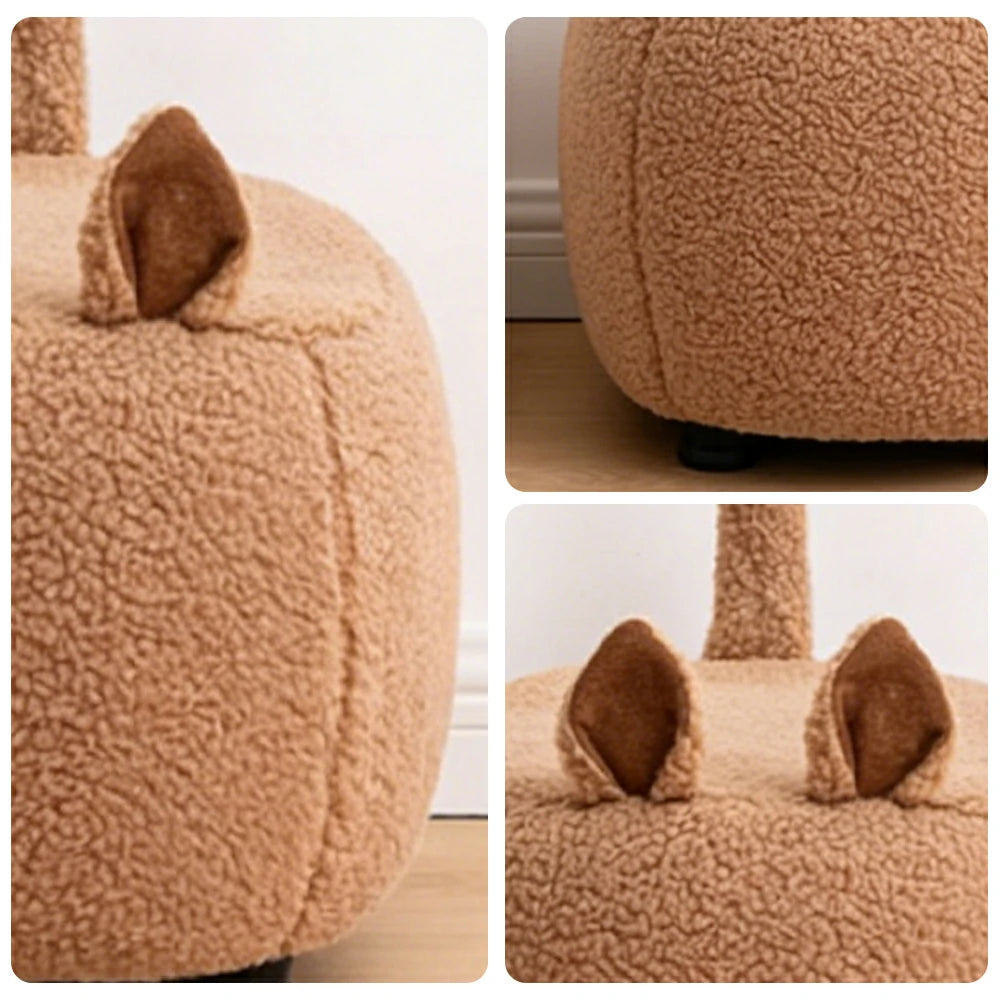 LIVARA Cat-Shaped Cashmere-Fleece Stool, Supportive Comfort Seat, Durable Upholstery, Rounded Safety Design - Coffee