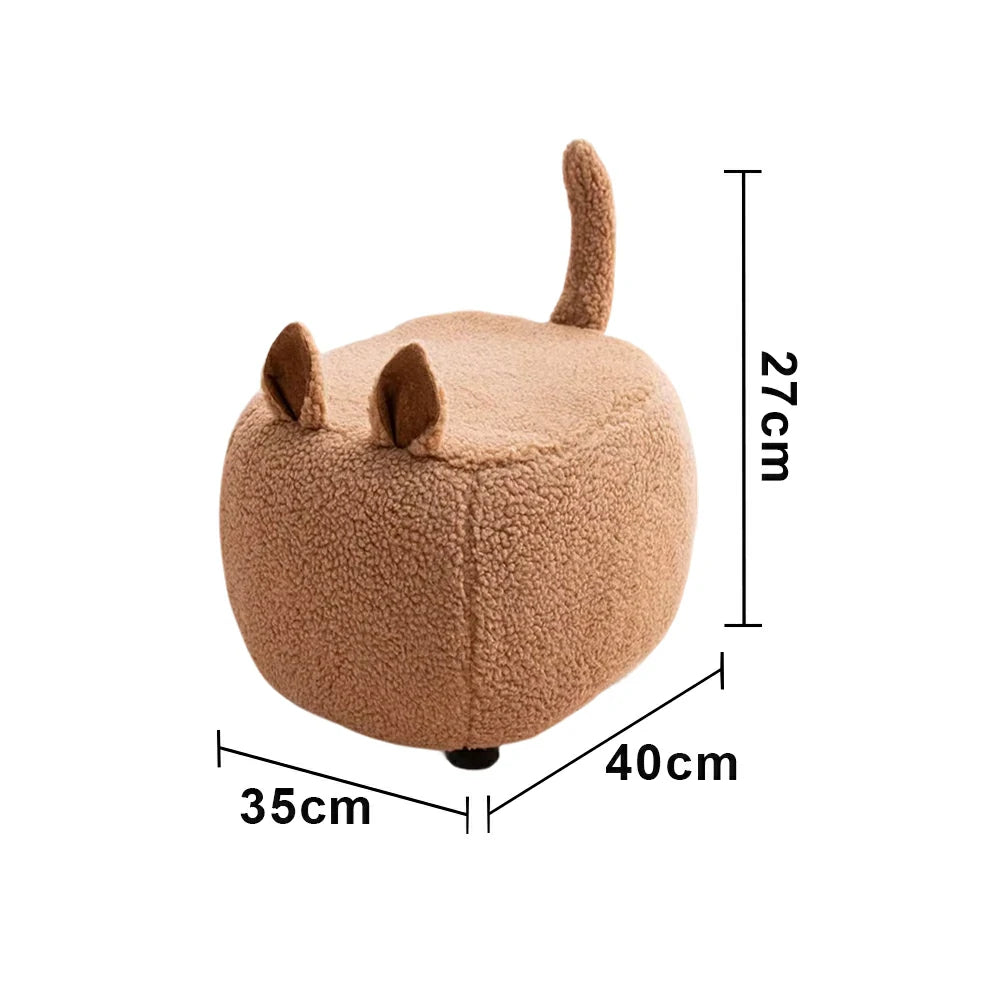 LIVARA Cat-Shaped Cashmere-Fleece Stool, Supportive Comfort Seat, Durable Upholstery, Rounded Safety Design - Coffee