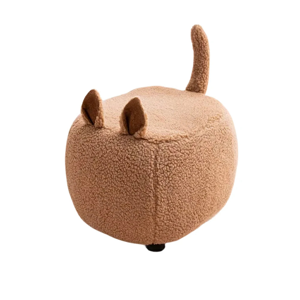 LIVARA Cat-Shaped Cashmere-Fleece Stool, Supportive Comfort Seat, Durable Upholstery, Rounded Safety Design - Coffee