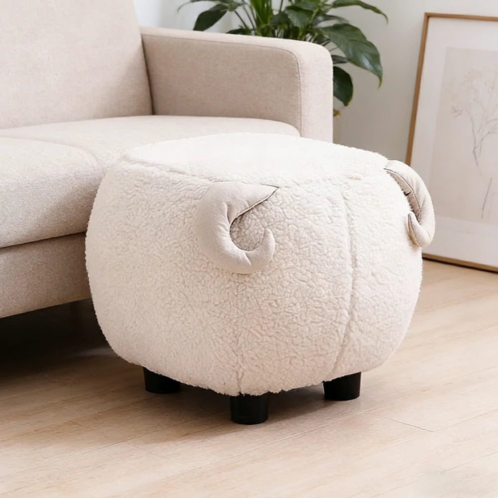 LIVARA Goat-Shaped Cashmere-Fleece Stool, Supportive Comfort Seat, Durable Upholstery, Rounded Safety Design - White